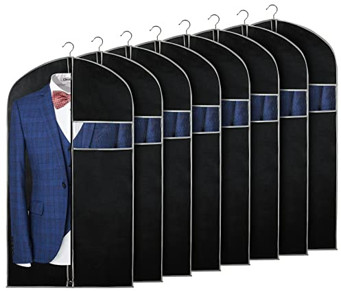Syeeiex 40 Garment Bag, Set of 8 Suit Bag, Garment Bags for Hanging Clothes, Suit Covers Bags for Men or Women, Dress Bags for Storage Suits, Shirts,T-shirts and Jackets on Closet