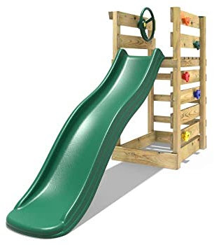 Add-on Wooden Platform with 6FT Slide for Rebo Wooden Garden Swing Sets - Dark Green Slide