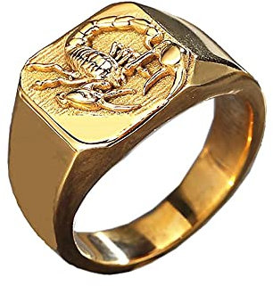 PAMTIER Herren Skorpion Ring Edelstahl Vintage Personalisierte Punk Gothic Tier Ringe Schmuck Gold Größe 65 (20.7)
