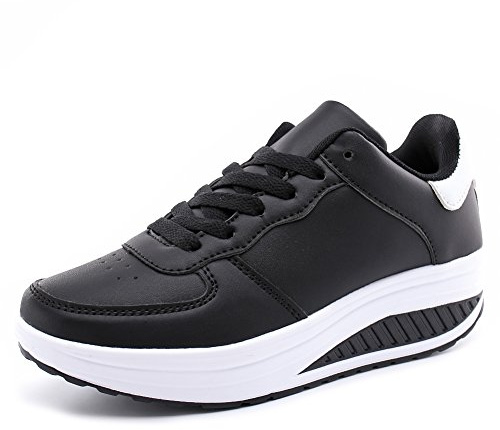 700-INK Dam mode sneakers kilklackar löparskor för sport, utomhus, fritid, vandring, svart vit, 37 EU