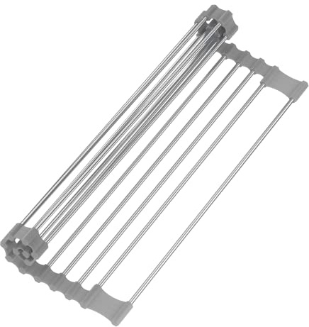 Rainsworth Abtropfgestell aufrollbar 43,5x28,5cm Grau hitzebeständig | Nimmt keinen Platz ein, für Edelstahlspülen, neu, rollbares Gitter, pflegeleicht, modernes Grau-Design