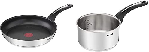 Tefal Emotion Poêle 20 cm, Revêtement antiadhésif, Garantie 10 ans & Emotion Casserole 18 cm inox, Garantie 10 ans, Base épaisse pour une diffusion de chaleur homogène, Design élégant