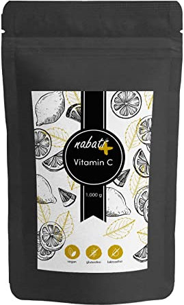 nabatiplus vitamina C polvere 1 kg 100% puro acido L-ascorbico E300 ad alto dosaggio, additivo alimentare vegano, senza OGM – Immune, 1.000 g nabati+