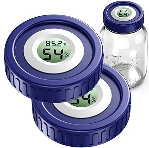ZHANXUBIO Luftdichter Einmachglas-Deckel mit Hygrometer und Kräuter-Aushärtungs-Monitor für alle Ball-Maurergläser, 2 Stück (normale Öffnung) Blau
