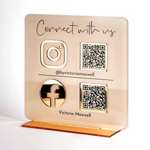 Pahdecor Personalisierbares QR Schild für mehrere Unternehmen, digitalisierbarer Zahlungshalter, Acryl-Schild, Social-Media-Schild, QR-Code-Schild
