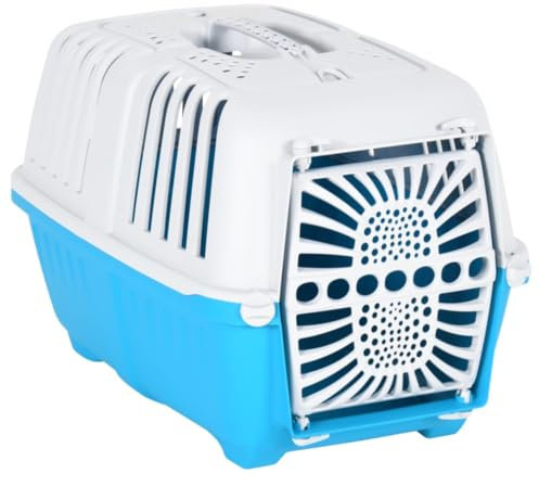 vidaXL Transportbox für Haustiere, Haustierbox mit Lüftungsschlitze, Hundebox mit doppelter Verriegelung, Haustier Reiseträger für Katzen Kaninchen, Weiß Blau Polypropylen