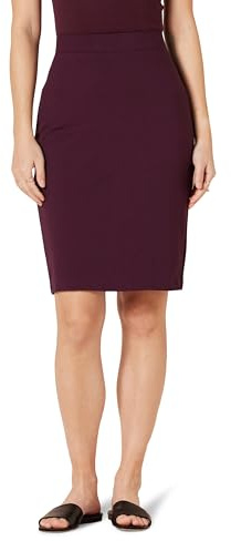 Amazon Essentials Falda lápiz Entallada sin Cierre de Punto Ponte por Encima de la Rodilla Mujer, Burdeos, XXL