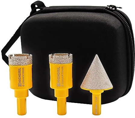HIGHDRIL Kit de scie-cloche diamantée – (25 mm x 2 + foret chanfrein de 35 mm) pour porcelaine, céramique, granit, marbre, matériaux durs