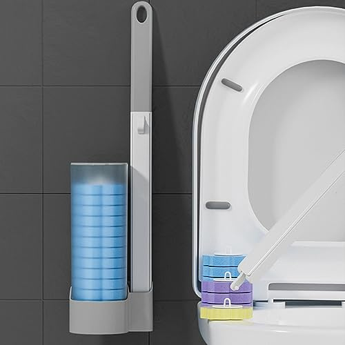 Toilettenbürste zum Einmalgebrauch,Einweg Toilettenbürste Kit,Einweg-Toilettenreinigungssystem mit 12 Ersatzköpfen,Einweg-Toilettenbürste mit Halter,Badezimmer Toilette Reinigung Werkzeug (Grau)