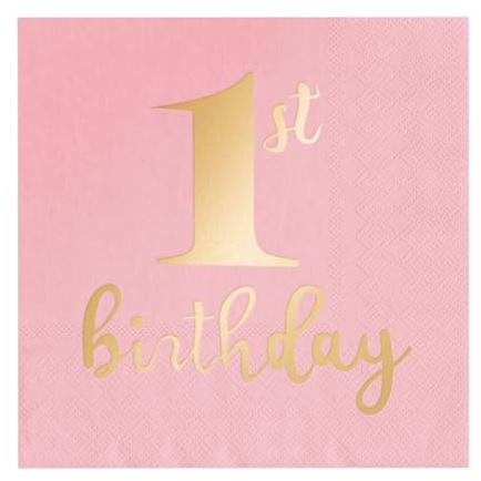 10 Servietten in Rosa * 1. GEBURTSTAG * für Kindergeburtstag und Mottoparty | 33x33cm | Kinder Papierservietten Servietten Tischdeko