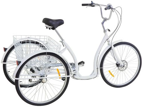 YNAADYH Dreirad Für Erwachsene 26 Zoll Dreirad Für Erwachsene 6-Gang Senioren 3-Rad Fahrrad Mit Einkaufskorb