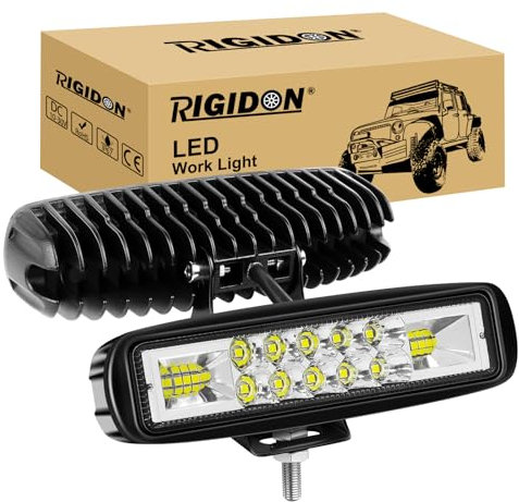 RIGIDON 2 Pcs Led Work Light Bar, 6 inch 24W Spot Flood Beam, 12V 24V Driving Lights Lamp for Car Off road Boat Truck 4x4 SUV ATV Motorbike Motorcycle, LED Reverse Lights, Fog Lamp, 6000K White