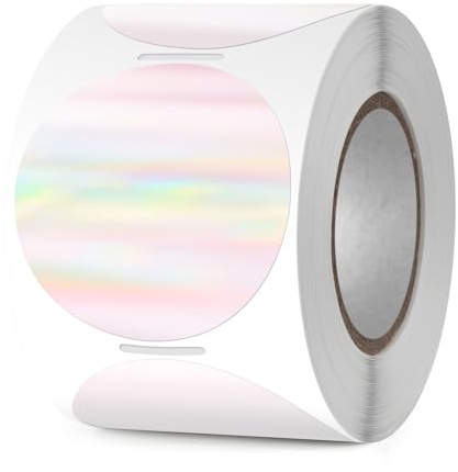 YIKIADA Holographic Thermoetiketten Runde Vinyl 50 mm Regenbogen Rolle Selbstklebend Punktaufkleber Wasserdicht Glitter Aufkleber für Logo Barcode QR Code Office Home 300 Stück