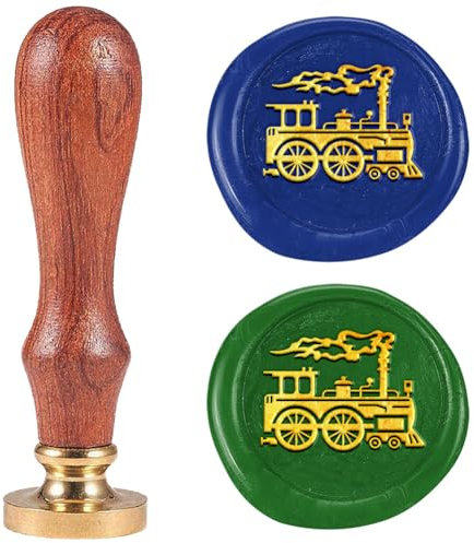 DELORIGIN Siegelwachsstempel Mit Dampflok Motiv 25mm Abnehmbarer Messingkopf Mit Holzgriff Siegelstempel Personalisiert Für Einladungskarten Festivalgeschenke Dekoration