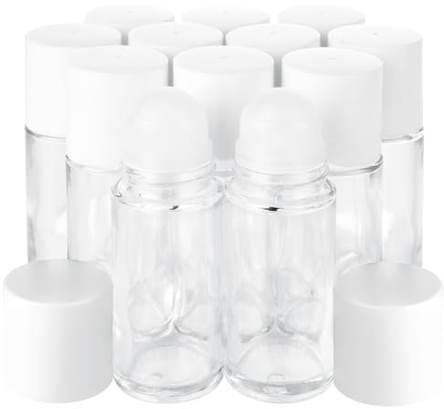 FWEEK 12 PCS Empty Glass Roller Bottles Essential Oils Roller Bottle, Deodorant Roll-On Bottles Refillable DIY Travel Roll on Bottle for Essential Oils, Perfume, Cosmetics （50ml）