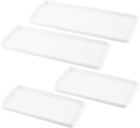 YOUNTHYE 4 Keramiktabletts, 2 Größen, Rechteckig, Weiß | 2 große und 2 kleine Tabletts Weiße Keramik, rechteckiges Format