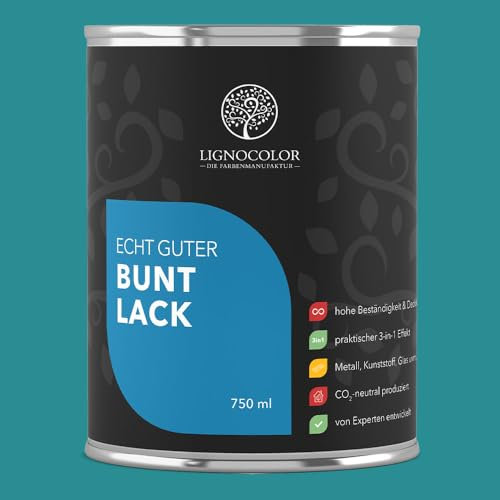 Lignocolor Buntlack glänzend (750 ml, Vintage Blue) | hochbeständiger Lack für Holz, Metall, Kunststoff & Kinderspielzeug