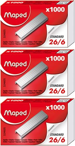 Maped - Material de Oficina - Grapas 26/6 en Caja Compacta - 1000 Unidades - Sistema para Comprobar Compatibilidad con Grapadora - Resultados Profesionales (Paquete de 3)
