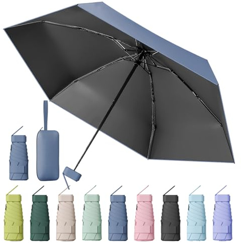 MPXEAVG Kompakter Regenschirm, Mini Schirm, Schirm UV Schutz, Regenschirm Damen Klein, Ultraleicht, Sonnenschirm Tragbar, Regenschirmbox