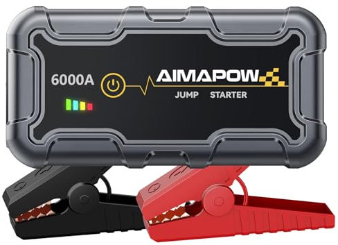 Avviatore Batteria Auto 6000A, 20000MAH Avviatore Emergenza per Auto/Moto 12V（Tutti Gas o 12L Diesel）Jump Starter Torcia a LED/Cavo di Avviamento AIMAPOW