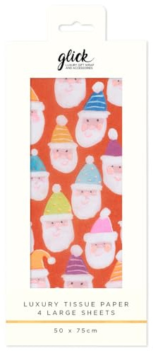 Glick Carta velina natalizia per confezioni regalo, motivo Babbo Natale, quattro fogli da 50 x 75 cm da aperto, multicolore