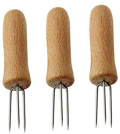 SUPVOX Fourchettes À Maïs Multifonctions En Acier Inoxydable À 3 Dents Avec Manche En Bois Pour La Maison Et Le Restaurant