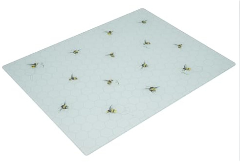 Biznest Bee Worktop Saver White Rectangular Large Glass Worktop Protector Smooth Board Kitchen Cutting Board Worktop Saver with Non-Slip Feet 30x40cm