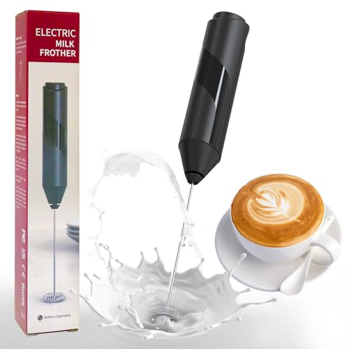 YARRAMATE Electric Milk Frother Wand, Fast Battery Operated Coffee Mixer, Handheld Drink Stirrer, Whisk Foam Maker for Lattes, Cappuccino, Matcha, Hot Chocolate (Black)