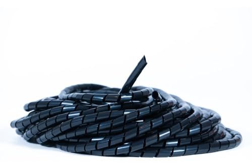 Banda enrollacables en Espiral 10m x 8mm, Negra, Flexible y cortable para organización de Cables