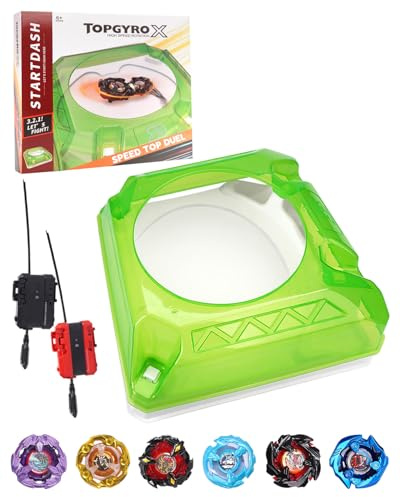 DEZAWRTY Set de Arena X Stadium – 6 peonzas de Combate, 2 lanzadores y 1 Arena Xtreme con X-Celeration Rail, Arena de Batalla para niños a Partir de 6 años, Juguete de Combate para niños, Blanco