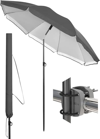 Menz Ø 180 cm Sonnenschirm Balkon in Anthrazit - 3-in-1-Set inkl. Balkon Schirm + Sonnenschirmhalter Balkongeländer + Sonnenschirm Schutzhülle
