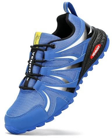 VENROXX Andningsbara vandringsskor för män, lätta halkfria vandringsskor, sneakers, vandring, utomhus, sport, promenadskor, Färg: blå, 47 EU