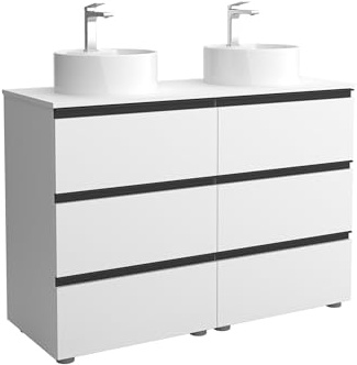 Mueble de Baño BEQUIA Metal 3C 120cm Blanco Mate | Lavabo sobre encimera Porcelana Centrado