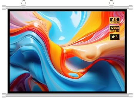 40 50 60 72 84 100 Pouces Écran de Cinéma HD à Déroulement Manuel, 4:3 16:9 Écran de Projection Léger pour Cinéma à Domicile, Extérieur et Intérieur(40 (4:3))