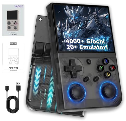 G350 Console di gioco portatile retrò,4000+ giochi,20+ emulatori,schermo IPS da 3,5″ 640*480P,console di gioco retrò,supporta WiFi multiplayer,emulatore portatile da 3200 mAh,Linux (Nero 64G)