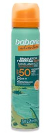 Babaria - Brume Faciale et Corporelle Protection Solaire 50 | Confortable pour Réappliquer| Application 360° Tête en Haut et en Bas | Résistant à l'Eau | Texture à absorption rapide | 75 ml