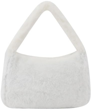 Plysch väska mjuk plysch handväska för kvinnor, underarmsväska, fluffig tote, höst vinter, Vitt och blått, Taille unique
