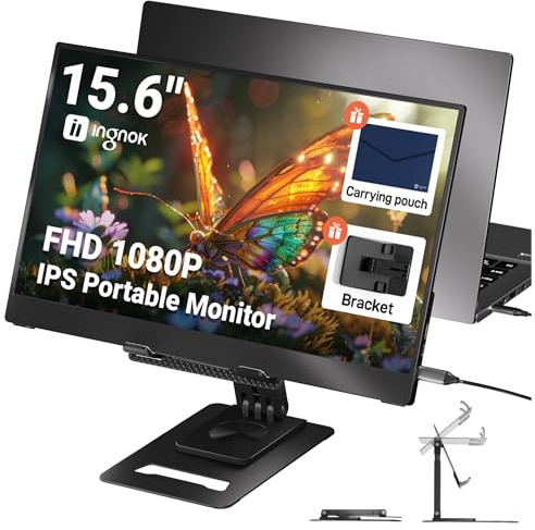 Ingnok 15.6 Portable Monitor FHD IPS External Second Screen with Kickstand