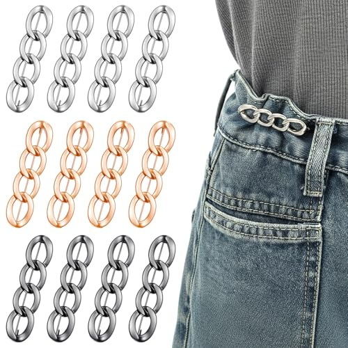 XLIUAX 12 Stück Metall Waist Knot, Hosenbund Enger Machen, Knöpfe Hosen Enger Machen Keine Notwendigkeit zu Nähen Taillenschnalle für Verstellbare Jeans Knöpfe Clip, Silber+Gold+Schwarz