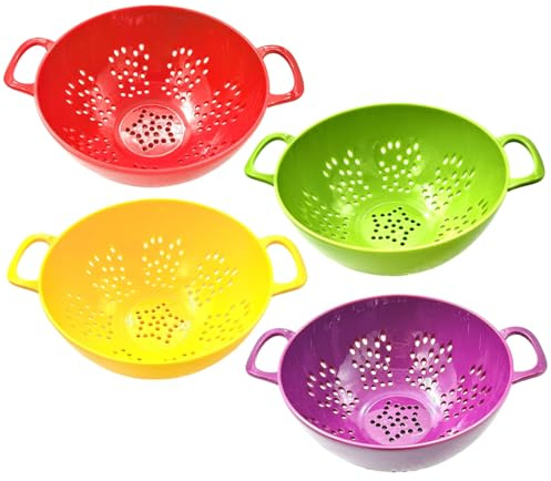 Passoire, petite passoire, 4 pièces, petit ensemble en plastique à double poignée, alimentaire 7, 5 x 5, 8 pouces, panier de vidange lavable au lave-vaisselle pour fruits et légumes, avec poig