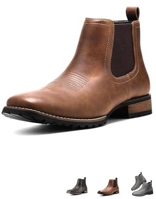 MASHANGGOU Chelsea Botas de vaquero para hombre, botas elásticas para el tobillo para vestir casual, botines de Chelsea Occidental para hombre, marrón oscuro, 40 EU