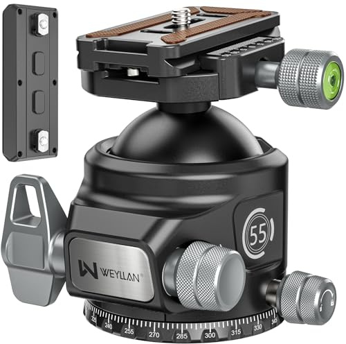 WEYLLAN KH55 Tripod Ball Head with Knob Clamp, 55mm Low Profile Tripod Ball Head, All Metal CNC Machining with MLOK Rail Quick Release Plate, for Shooting Hunting Photography, Max Load 88lbs/40kg