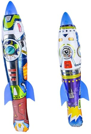 Abaodam Giocattolo Gonfiabile Razzo da Lancio a Mano 2 Pezzi Giocattoli Volanti Leggeri in Plastica Pellicola in Alluminio per e Attività All’Aperto Regalo Compleanno Sicuro e