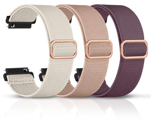 DaQin Elastic Nylon Quick Release Straps for Amazfit Helio Strap - Compatible with Garmin Venu 3 2/Vivoactive 4/Forerunner 265 255/Galaxy Watch 3 Strap, 3 Pack 22mm Sport Bands Starlight Nude Violet | Adjustable Soft Stretchy Solo Loop Strap Elastic Braided Relacement Wristband for Men Women, Band Width 16mm 18mm 20mm 22mm
