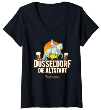 Femme Düsseldorf La Vieille Ville de Jan Wellem Düsseldorf T-Shirt avec Col en V