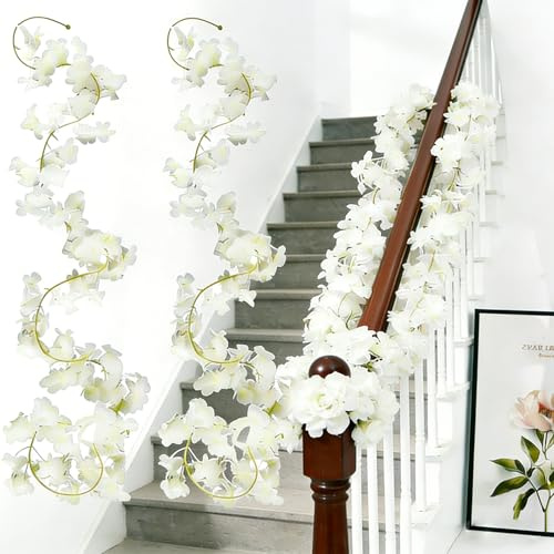 Vulevirtue 2 Pezzi Ghirlanda di Fiori di Ciliegio,Fiori Artificiali Appesi,Fiori Artificiali da Appendere,Decorazione di Fiori di Ciliegio da 1.8 M,per Matrimoni,Feste,Giardini Domestici,Archi,Pareti