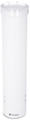 San Jamar Medium Pull-Type Cup Dispenser 4-10 Oz. Cups with Flip Cap for Restaurants, Dining Halls, and Fast Food Plastic, 16 Inches, White