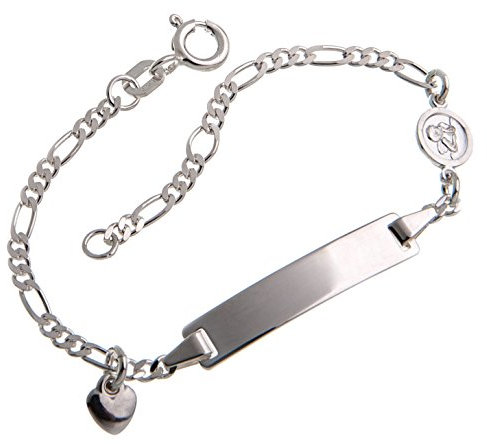 Silberketten Store Baby- & Kinder ID Armband mit Engel- & Herz-Anhänger inkl. Gravur & Geschenksäckchen I aus 925 Silber I nickelfrei & allergiker-geeignet I 10 Schriftarten I 16 cm