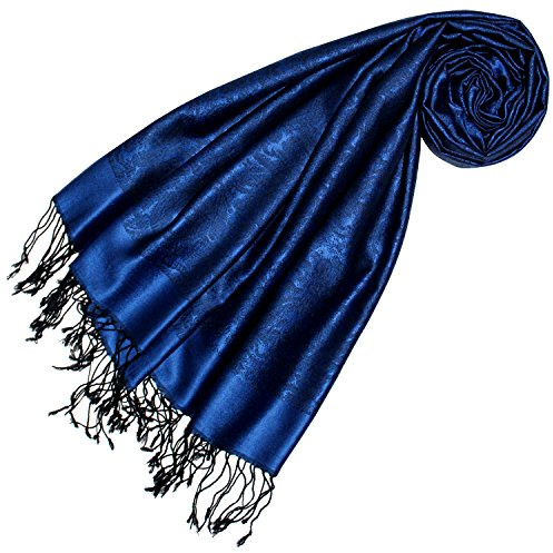 Lorenzo Cana Lyxig damhalsduk Pashmina 70 % siden 30 % viskos med paisleymönster växelduk 70 cm x 190 cm tvåfärgad halsduk stola damhalsduk mörkblå 78420