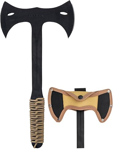 Condor Tool & Knife Throwing Axe Double Bit - 1075 High Carbon Steel - Solid Felling Axe with Canvas with Leather Belt Loop Sheath - Steel Handle Wrapped in Paracord - 7in Blade - 26.8oz